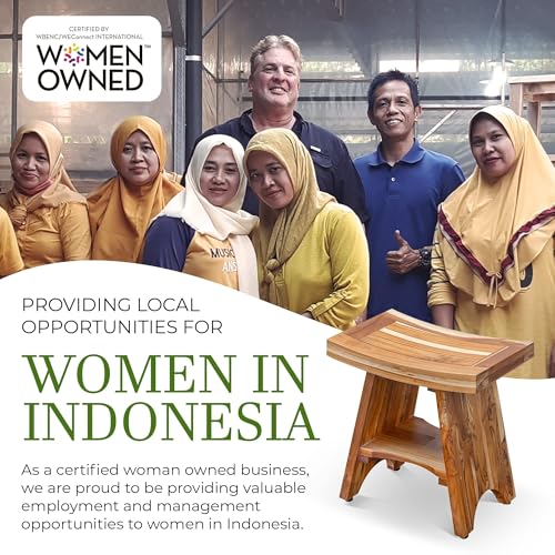 18 Inch Serenity 300 Pound Capacity Waterproof Teak Wood Shower Bench Stool Seat Chair For Inside Shower Storage Shelf Provides