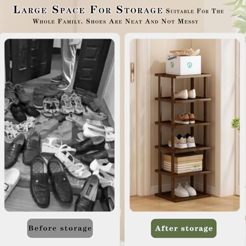 Vertical Shoe Rack - Tall Narrow Shoe Rack Organizer for Small Spaces,7 Tier Bamboo Shoen Shelf for