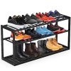 Bamboo Shoe Rack for Closet, Stackable 3 Tier Longer Shoe Organizer Shelf Holder Storage 12-15 Pairs for Entryway Door Hallway