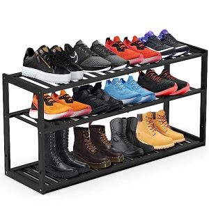 Bamboo Shoe Rack for Closet, Stackable 3 Tier Longer Shoe Organizer Shelf Holder Storage 12-15 Pairs for Entryway Door Hallway