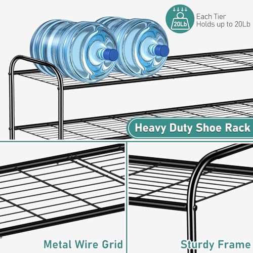 4 Tier Long Shoe Organizer for Closet, Metal Shoe Rack Wide Shoe Storage Organizer 30-Pairs Shoe Shelf for Bedroom, Floor,