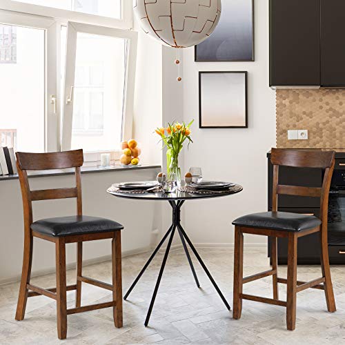 Bar Stools Set of 2, 25.5-Inch Counter Height Chair with Backrest, Foam-Padded Cushion, Rubber Wood Legs, Wooden Vintage Dining