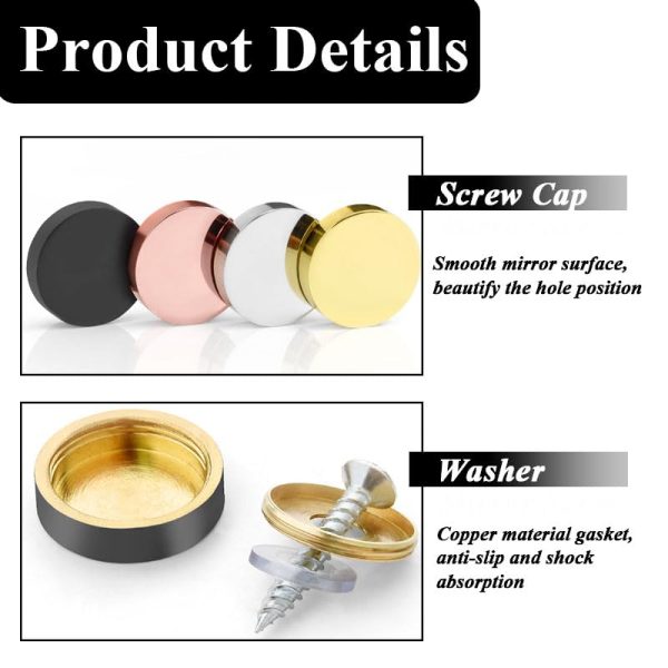 8pcs Mirror Screws, 21mm Brushed Stainless Steel Decorative Brass Cap Metal Nail Chrome Cover for Glass Signboards Bath Plates