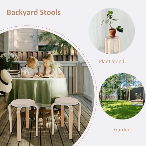 Wood Stools, Set of 2 Wooden Stackable Stool Extra Seating for Kids, Guests, Portable Round 16.5-Inch, Counter Height Stools for