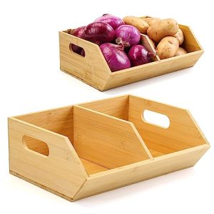 2 Set Bamboo Storage Bins, Pantry Organizers and Storage, Kitchen Countertop Organization and Storage Basket for Produce,