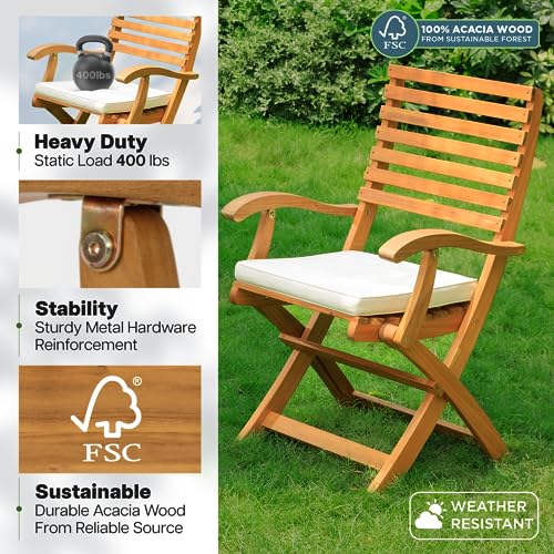 , Percy Chairs Heavy Duty 400lbs Capacity Set of 2 w/Cushion, FSC Acacia Outdoor Furniture, Teak Finish, Fully Assembled, Wood