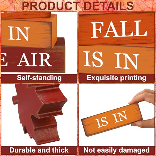 4 PCS Fall Maple Leaf Wooden Table Block Sign Thanksgiving Wood Tiered Tray Decor Fall is in the Air Block Centerpiece Rustic