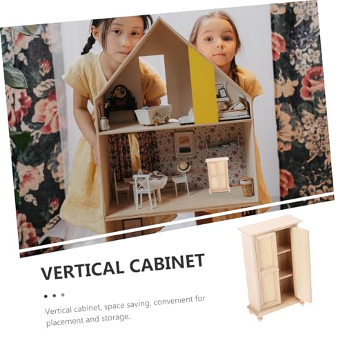 Mini House Wooden Cabinet Miniature Dollhouse Wardrobe Unpainted Mini Furniture for DIY
