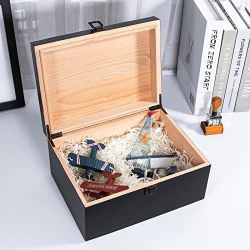Modern Black Wooden Keepsake Box, 10.6 x 7.9 x 5.1 Inches, Lockable, Storage Box