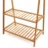Bamboo Clothes Rack Portable Extra Large Garment Rack 2-Tire Storage Box Shelves For Entryway and Bed Room Patented Design