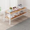 Bamboo Shoe Rack Organizer for Closet and Entryway-Space-Saving Narrow Shoe Stand-Versatile Shoe Holder for Door or Closet