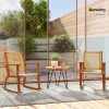 Outdoor Rocking Chair Set of 2, Acacia Wood Outdoor Rockers with Armrests, Rattan Wicker Back and Seat, Patio Wooden Rocking