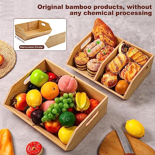 2 Set Bamboo Storage Bins, Pantry Organizers and Storage, Kitchen Countertop Organization and Storage Basket for Produce,