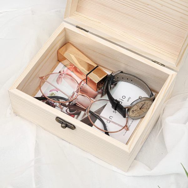 (1-Pack Unfinished Unpainted Wooden Box with Hinged Lid for Crafts DIY Storage Jewelry Plain Pine Box - Small 6.7"x5.1"x3.1"