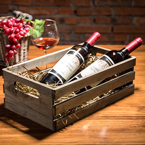 Rustic Brown Wood Decorative Storage Boxes with Cutout Handles - Country Style Nesting Crates, Open Top Pallet Design Bins, Set