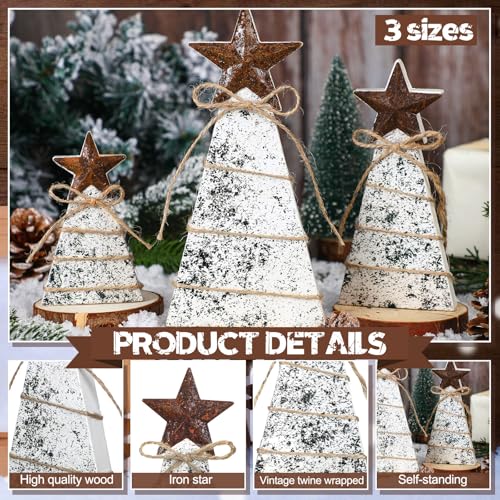 6 Pcs Wooden Christmas Tree Tabletop Decoration Christmas Trees Table Centerpieces Rustic Tiered Tray Decor with Iron Star Hemp