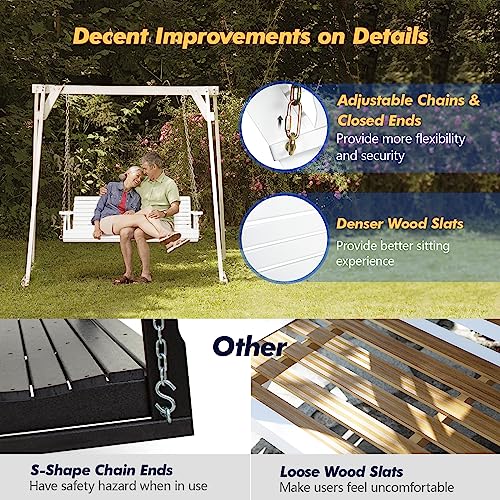 Upgraded Patio Wooden Porch Swing for Courtyard & Garden, Heavy Duty 880 LBS Swing Chair Bench with Hanging Chains for Outdoors